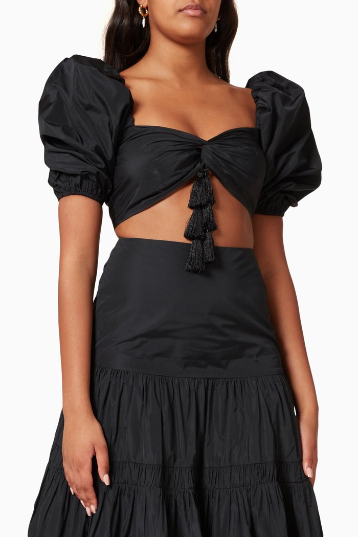 

Twist Front Crop Top in Taffeta, Black