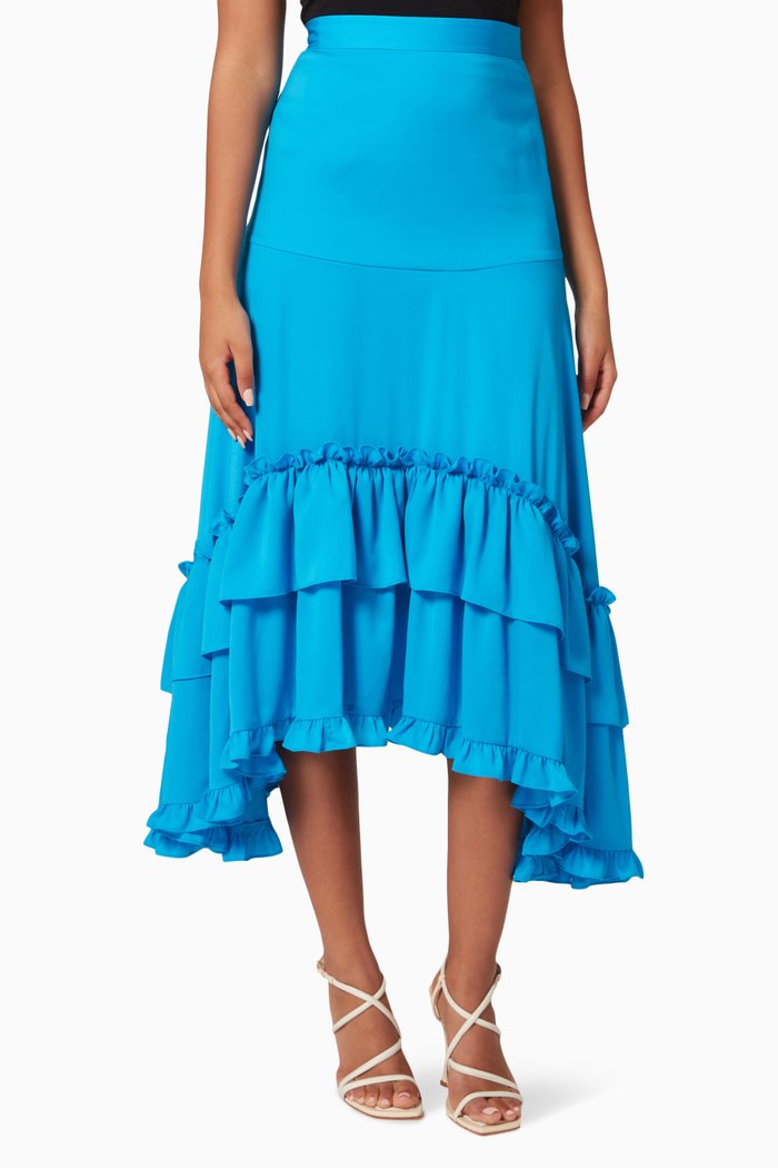 

Tiered Skirt in Crepe de Chine, Blue