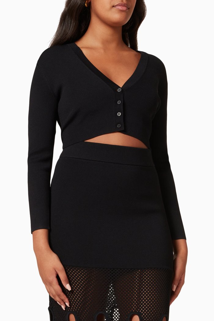 

Sky Crop Cardigan in Compact Rib, Black