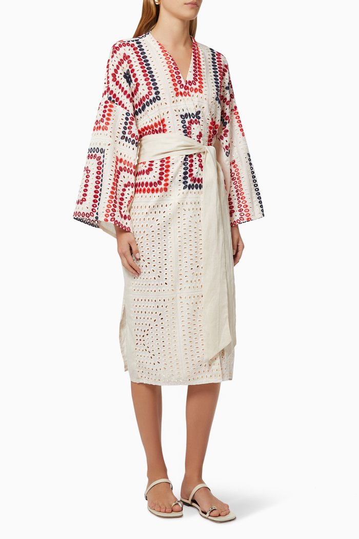 

Eyelet Embroidered Wrap Dress in Cotton, Neutral