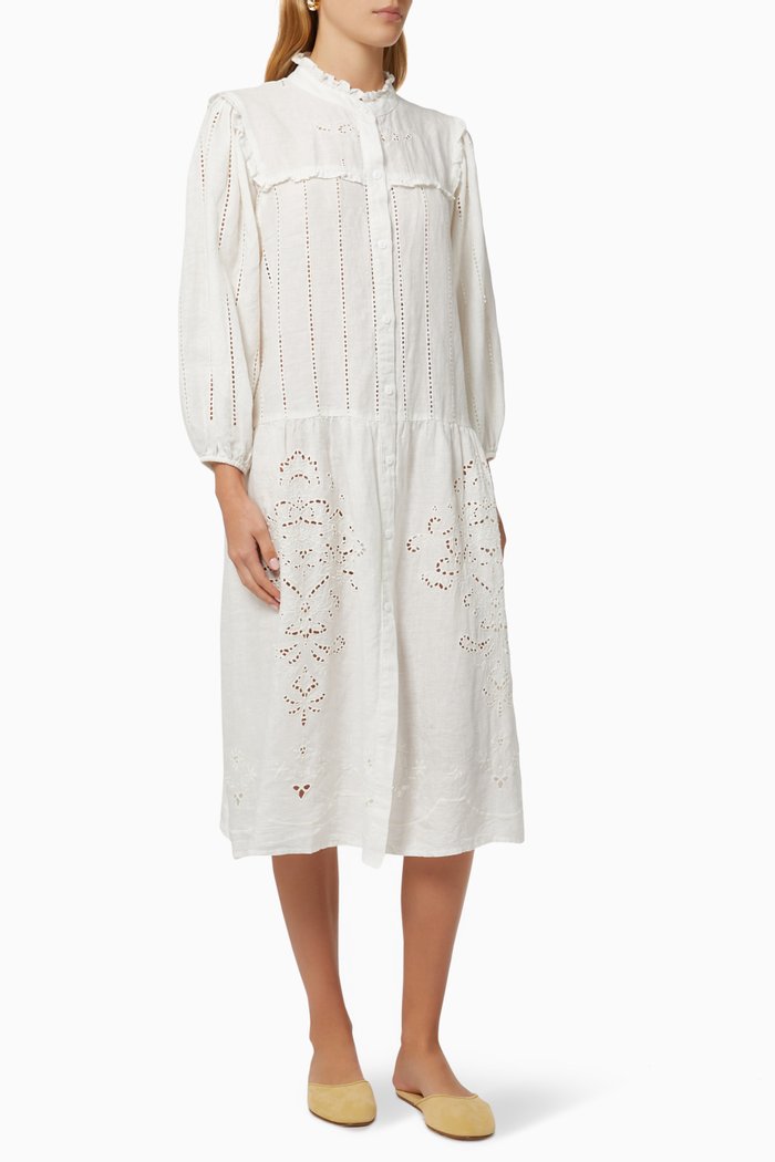 

Embroidered Dress in Linen, White