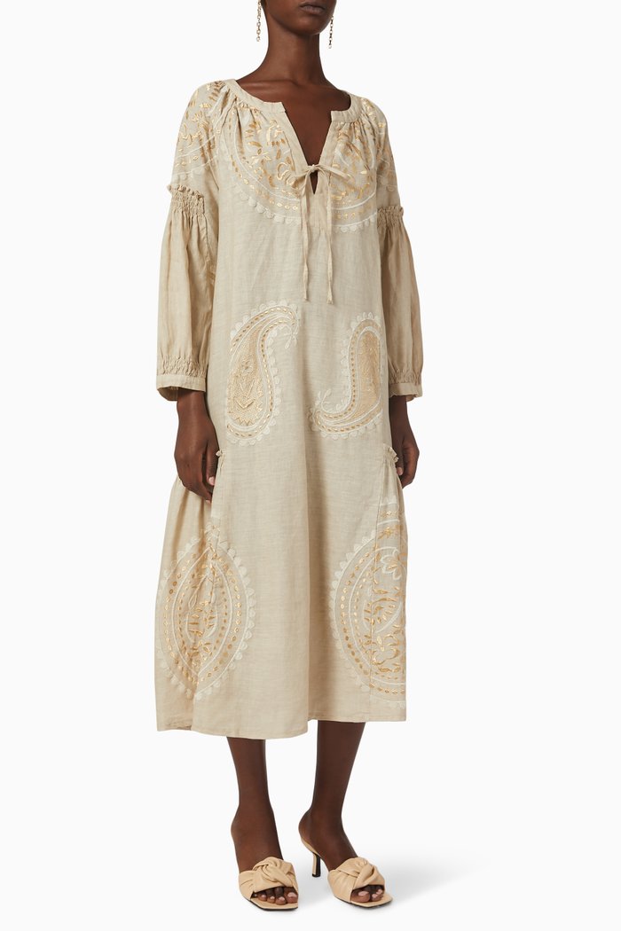 

Embroidered Dress in Linen, Neutral
