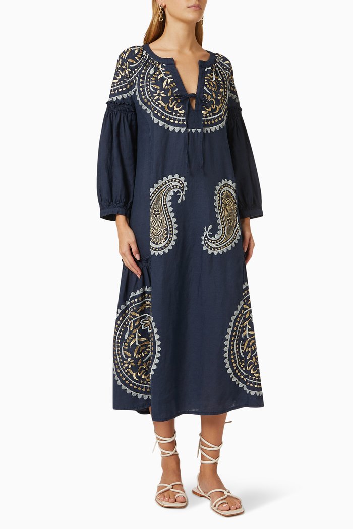 

Embroidered Dress in Linen, Blue