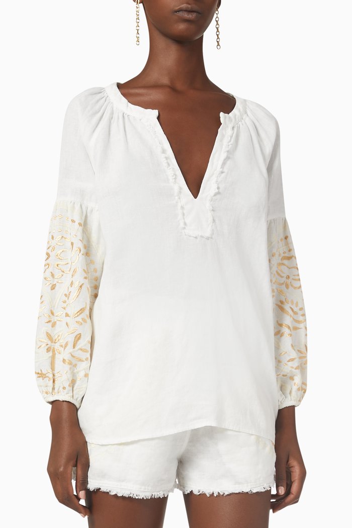 Embroidered Blouse in Linen, White
