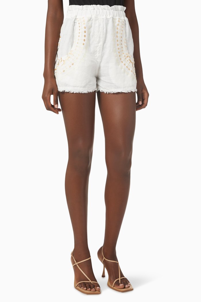 

Embroidered Shorts in Linen, White