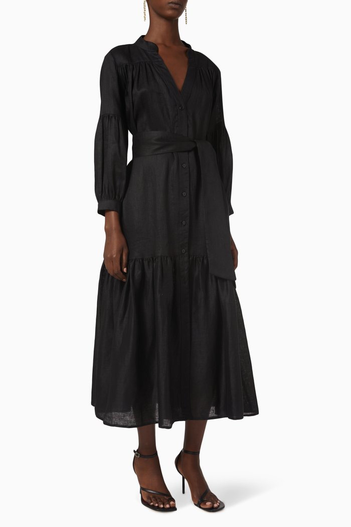 

Shirt Midi Dress in Linen, Black