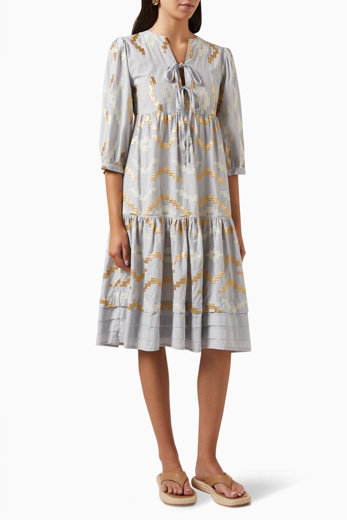 

Embroidered Midi Dress in Cotton, Grey