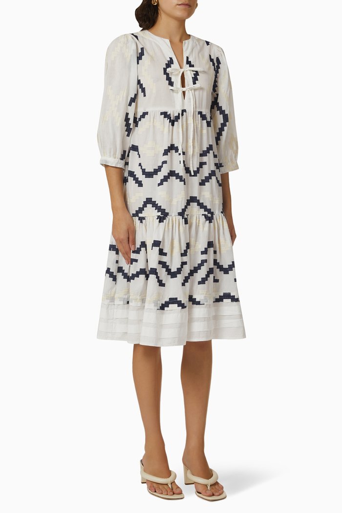 

Embroidered Midi Dress in Cotton, White