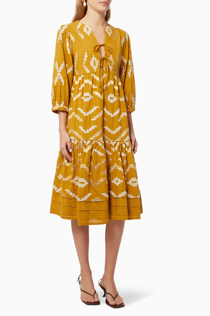 

Contrast Embroidered Dress in Cotton, Yellow