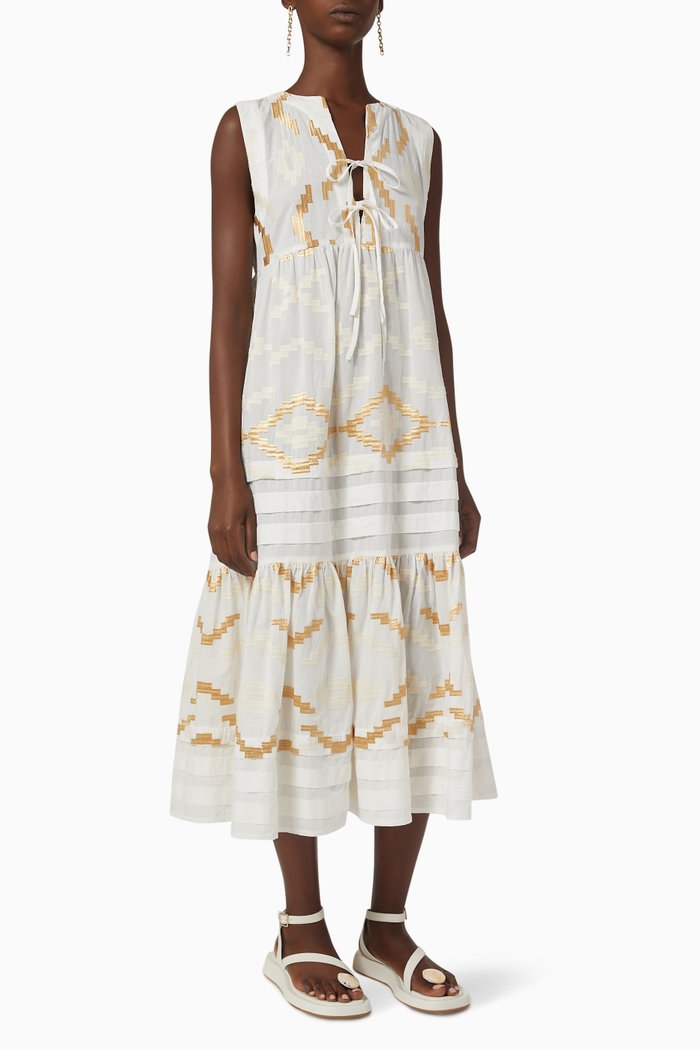 

Rhombus Sleeveless Dress in Cotton, White