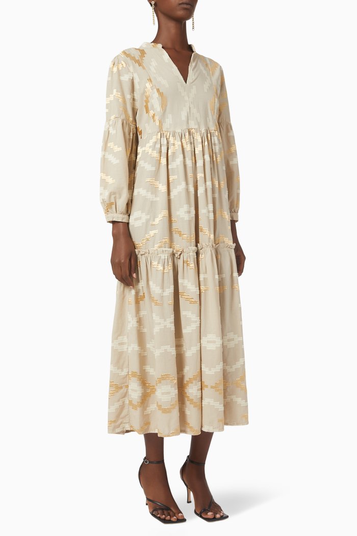 Embroidered Maxi Dress in Cotton, Neutral