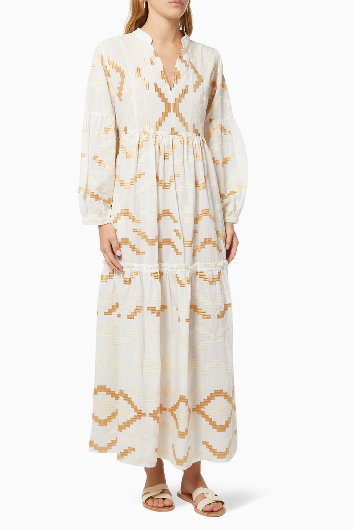 

Contrast Embroidered Dress in Cotton, White