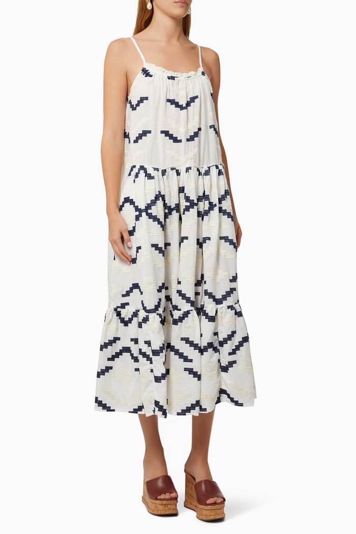 

Contrast Embroidered Dress in Cotton, White