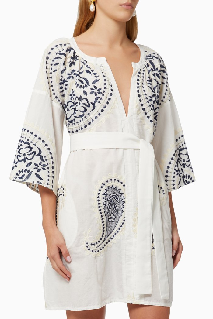 

Contrast Embroidered Dress in Cotton, White
