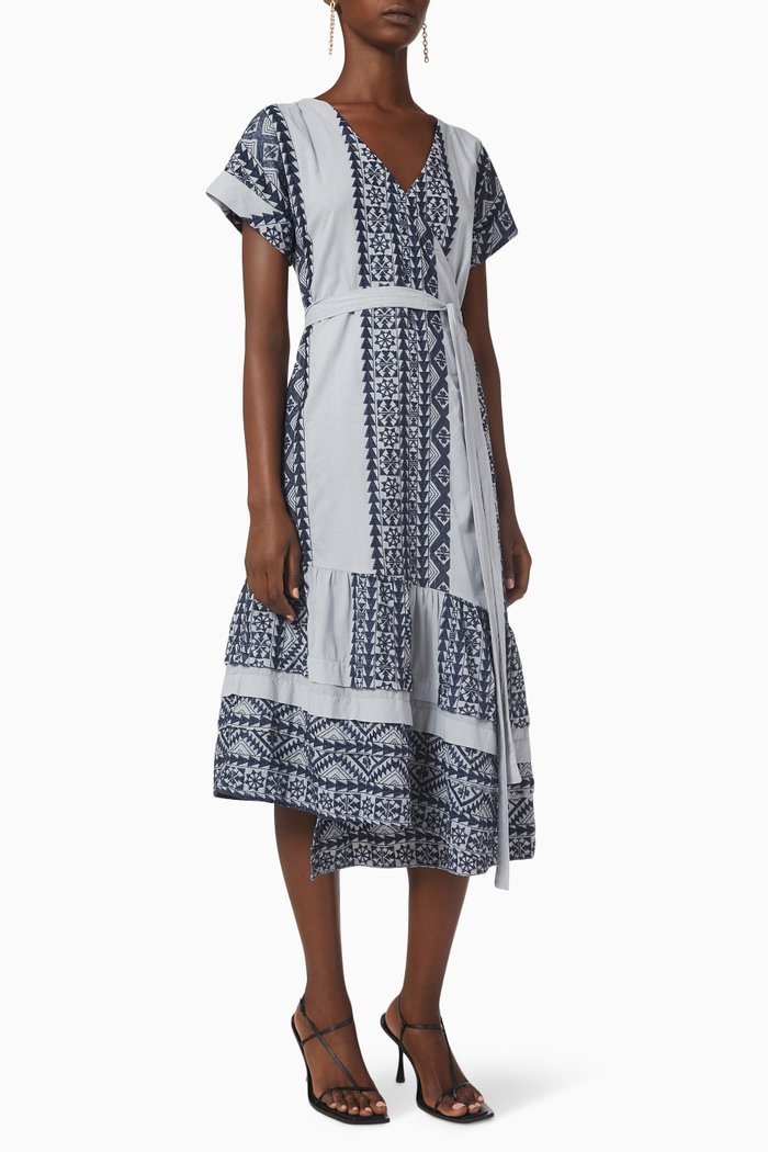 

Embroidered Midi Dress in Cotton, Grey