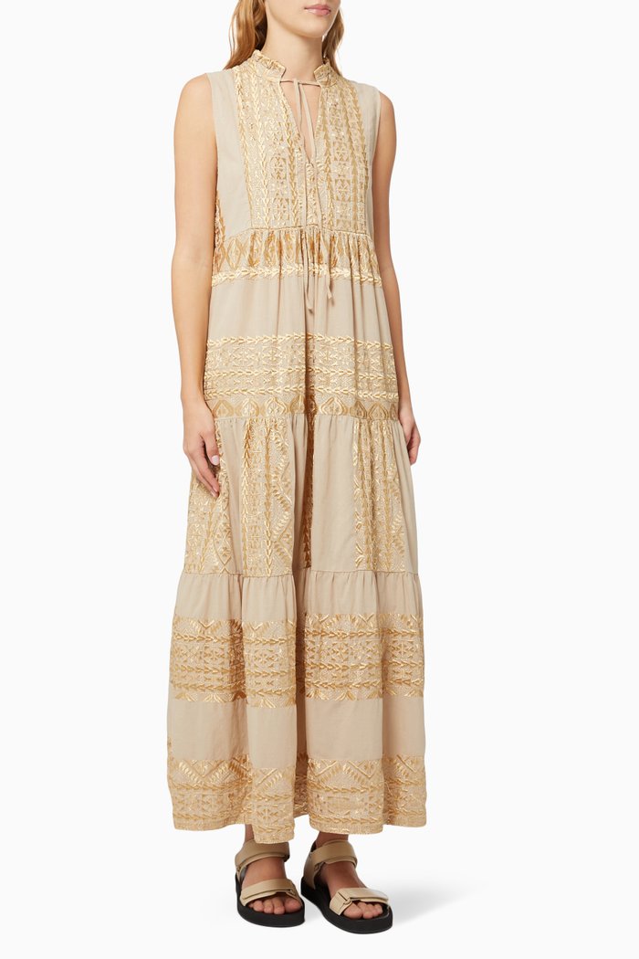 

Contrast Embroidered Dress in Cotton, Neutral