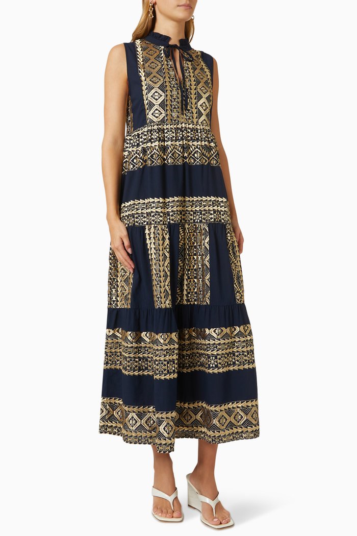 

Embroidered Midi Dress in Cotton, Blue