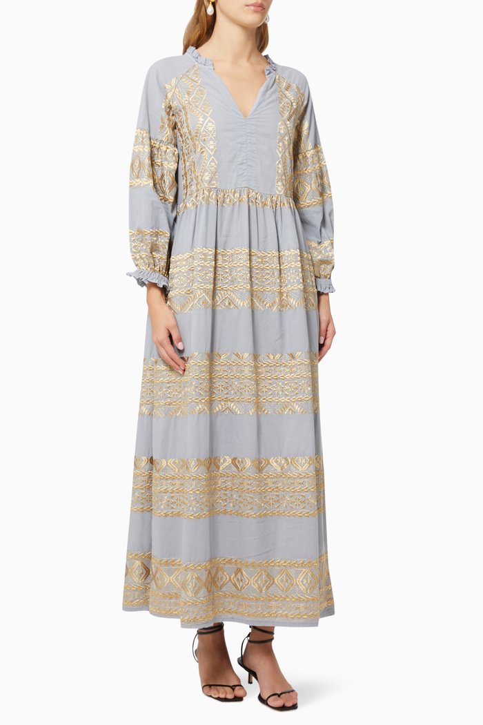 

Contrast Embroidered Dress in Cotton, Grey