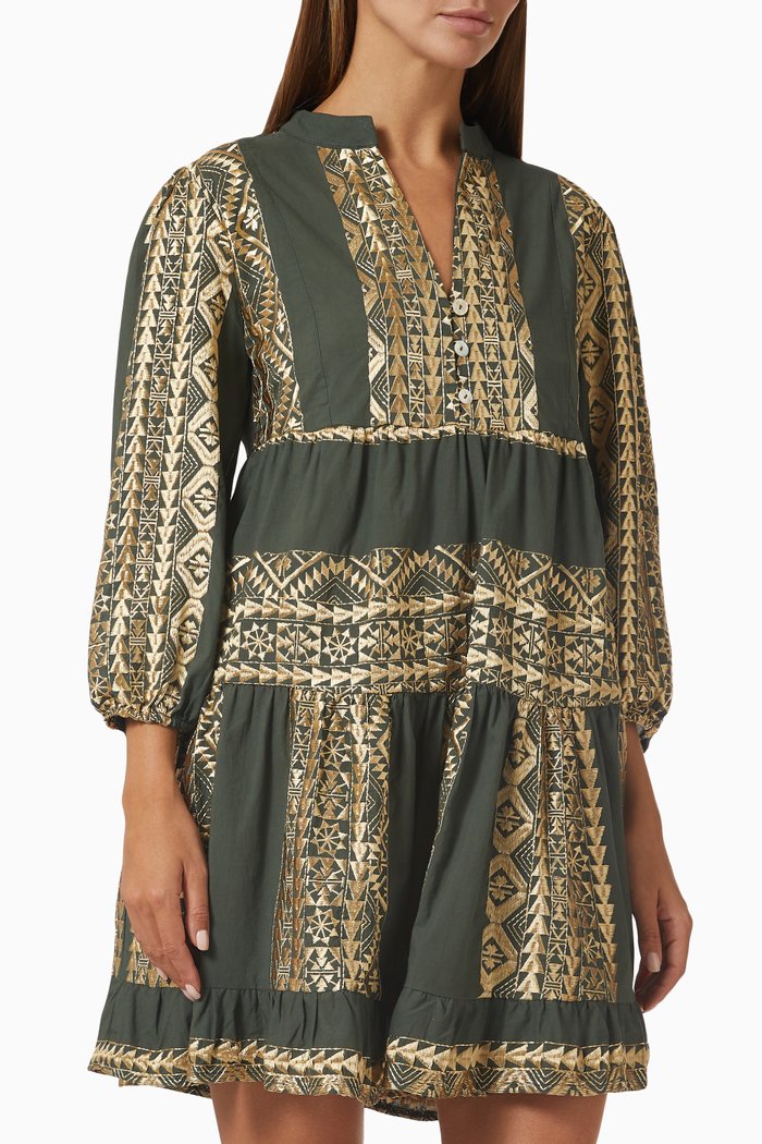 

Contrast Embroidered Dress in Cotton, Brown