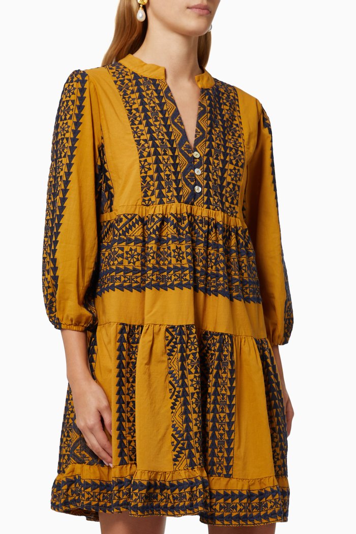 

Contrast Embroidered Dress in Cotton, Yellow
