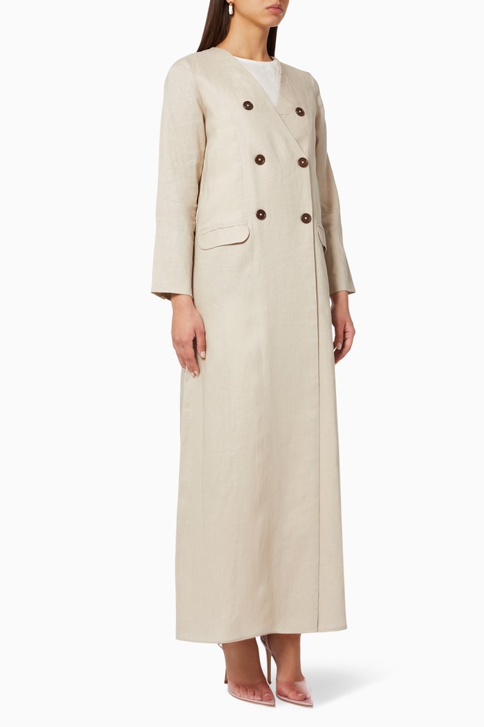 

Double Breasted Coat in Linen, Neutral
