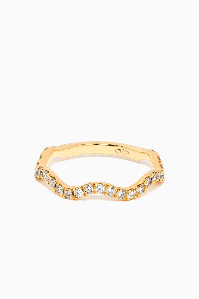

Wavy Stack Ring with Diamonds in 18kt Gold, Yellow
