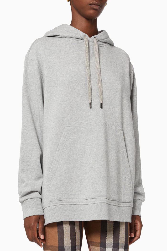 Check Panel Oversized Hoodie in Loop-back Cotton, Grey