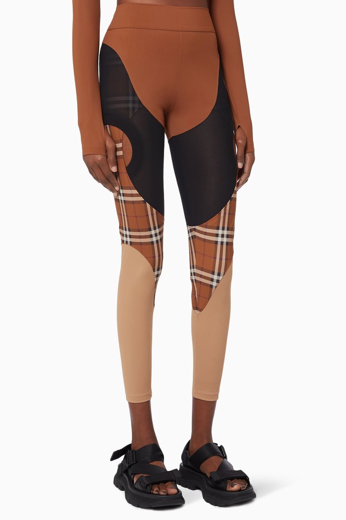 

Check Panel Leggings in Stretch Jersey, Brown