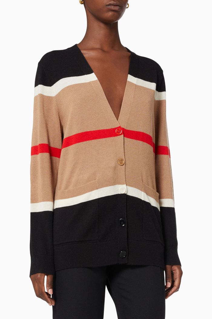 

Striped Cardigan in Cashmere Silk, Neutral