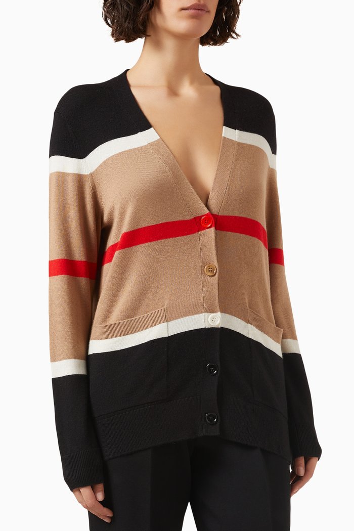 

Striped Cardigan in Cashmere Silk, Brown