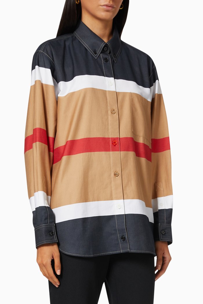 

Oversized Shirt in Icon Stripe Cotton Poplin, Neutral