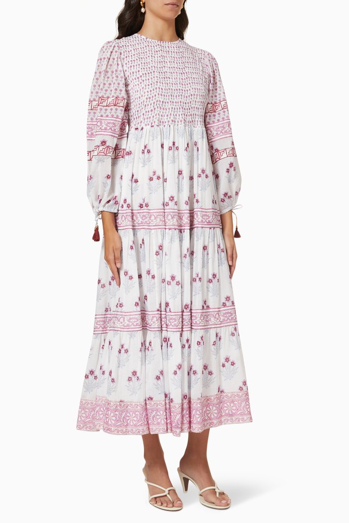 

Smocked Maxi Dress in Cotton Voile, Pink