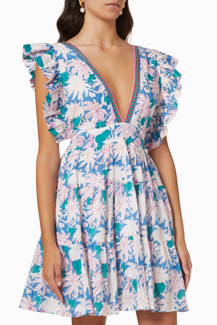 

Cross Back Mini Dress in Cotton Voile, Blue