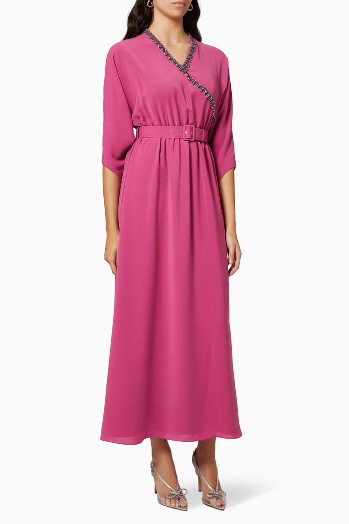 

Belted Wrap Kaftan in Crepe, Pink
