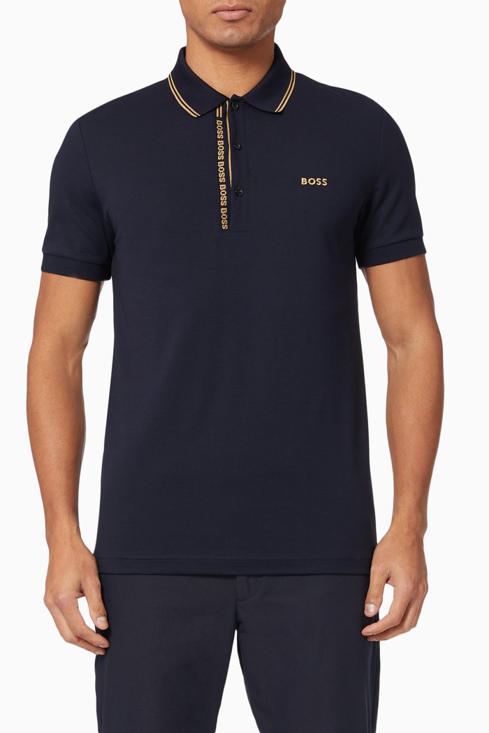 

Paule Logo Polo Shirt in Cotton Piqué, Blue