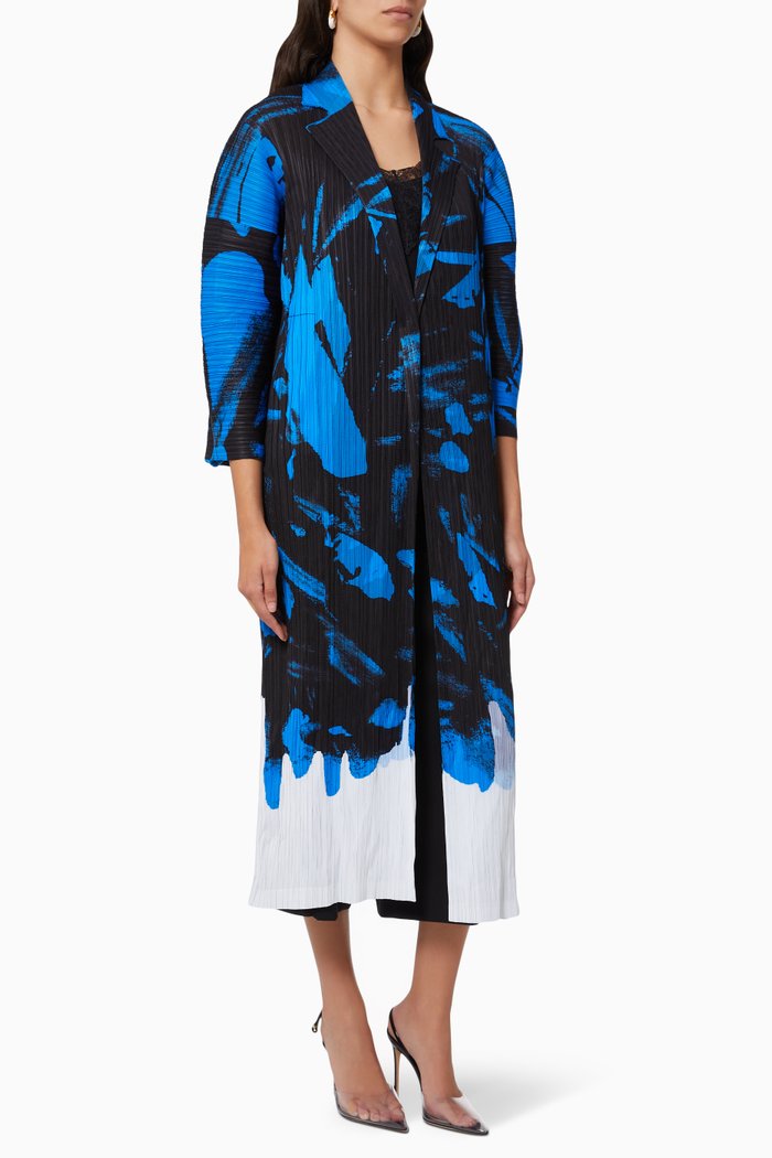 

Long Cardigan in Printed Plissé, Blue