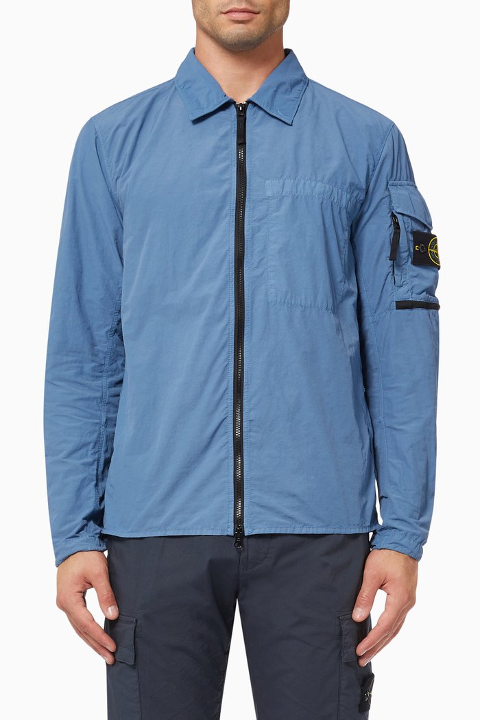 

Garment-dyed Overshirt in Naslan Light Nylon, Blue