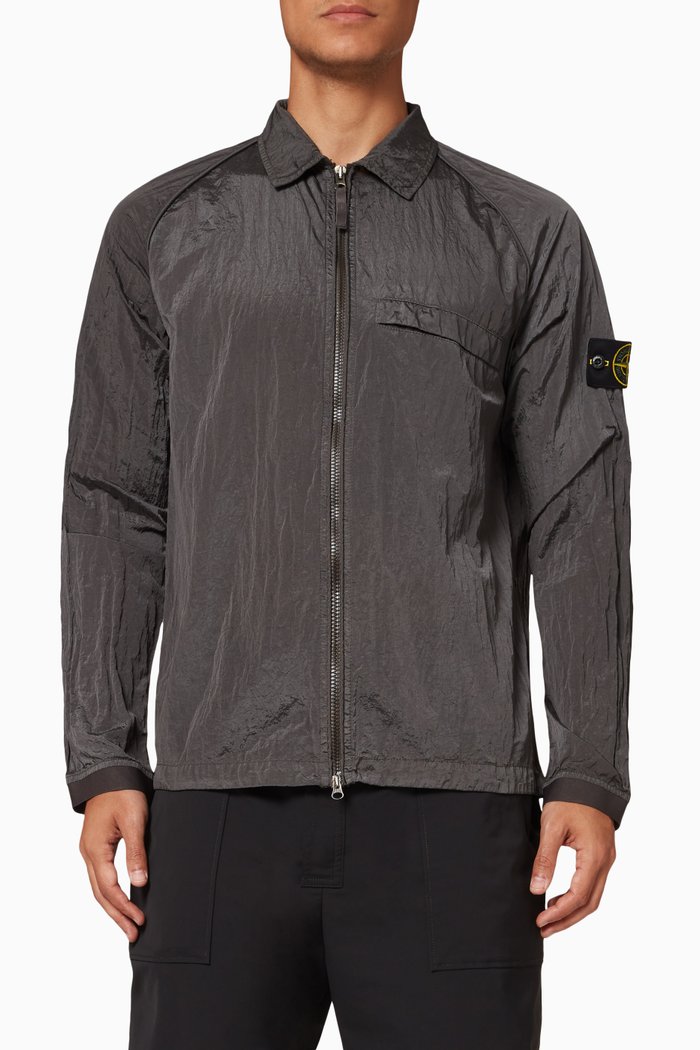 

Compass Patch Crinkled Overshirt in Nylon, Grey