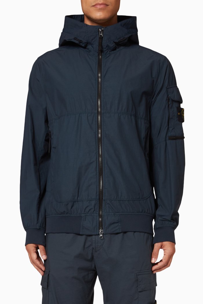 

Compass Badge Lightweight Hooded Jacket in Nylon, Blue