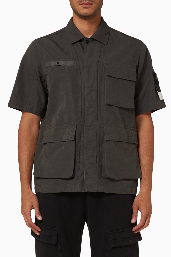 Short Sleeve Jacket in Cotton Blend, Grey
