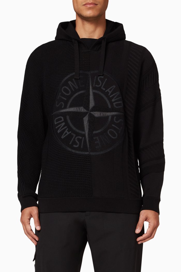

Logo Embroidered Hoodie in Cotton Blend, Black