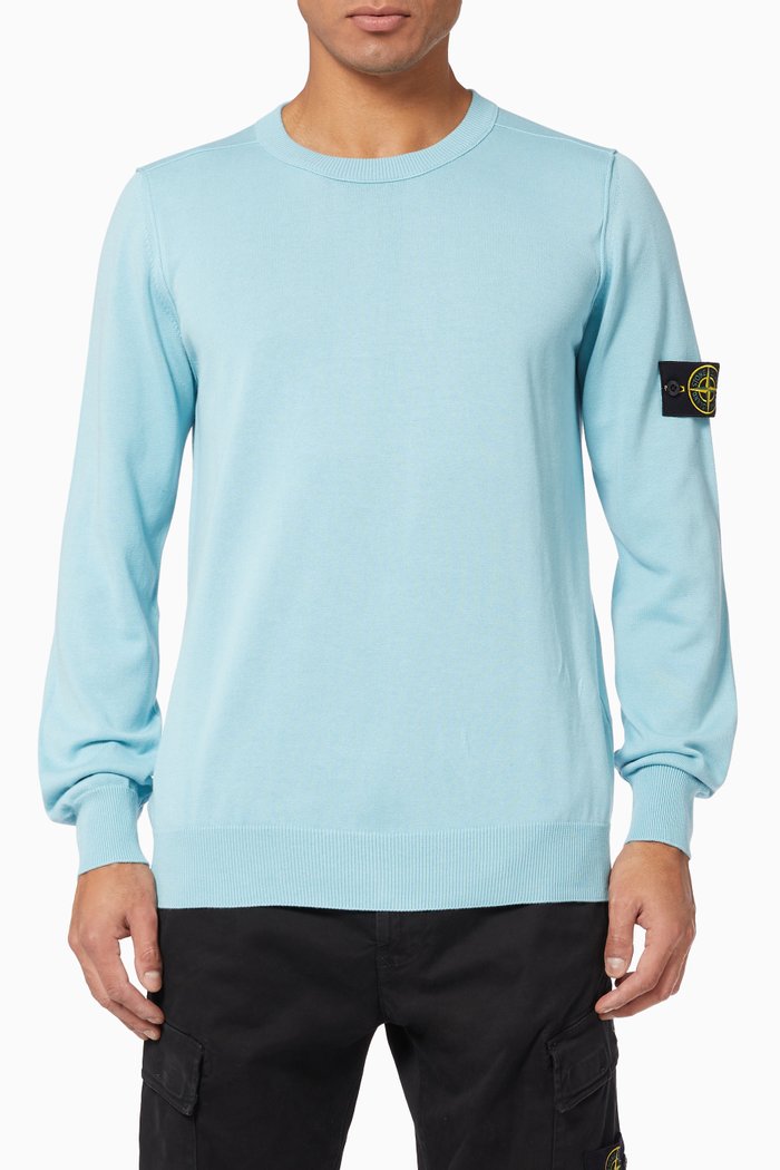 

Logo Patch Crewneck Pullover in Cotton, Blue