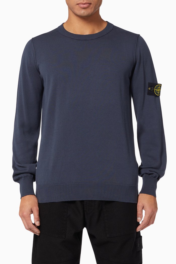 

Logo Patch Crewneck Pullover in Cotton, Blue