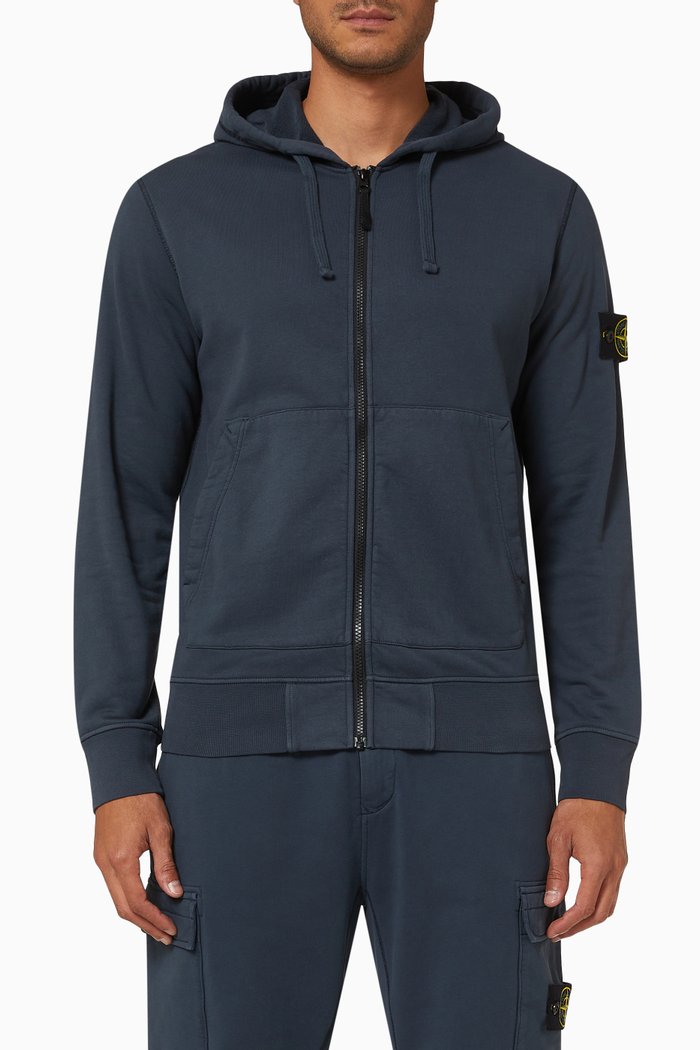 

Zip-up Sweatshirt in Knit Cotton, Blue