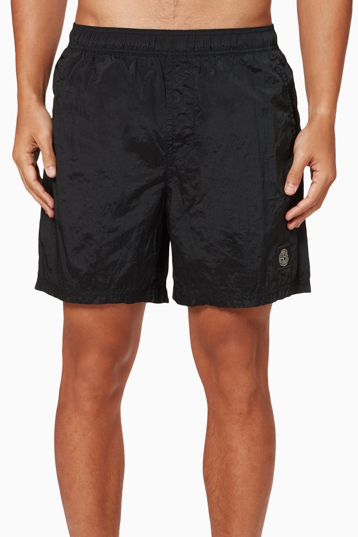 Crinkled Swim Shorts in Nylon, Black