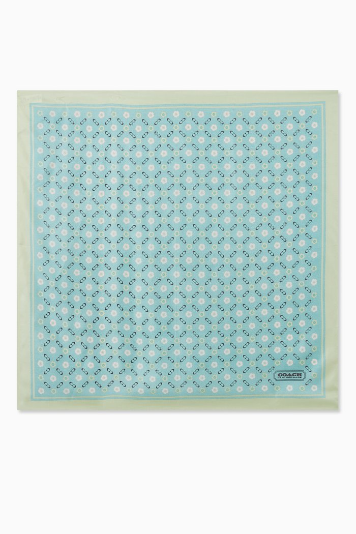 

Tea Rose Print Square Scarf in Silk, Green