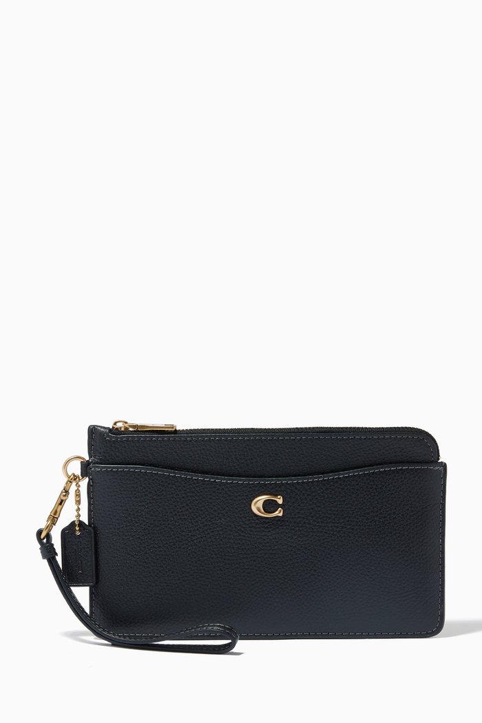 

L-zip Wristlet in Pebble Leather, Black