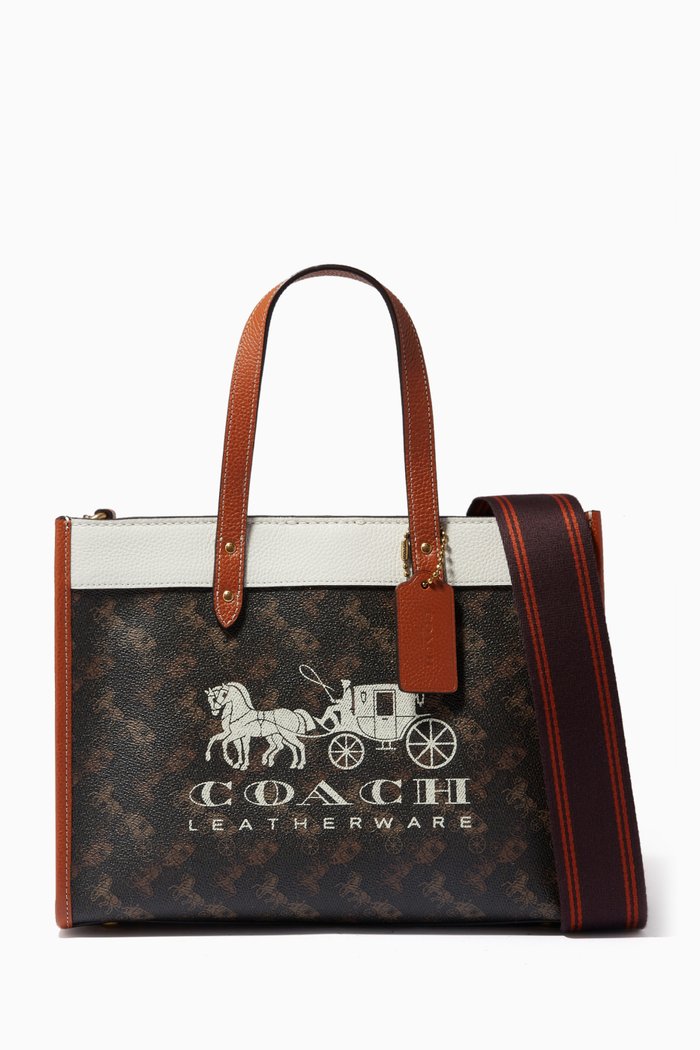 

Field Tote 30 in Horse & Carriage Print Canvas, Brown