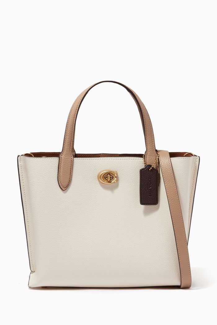 

Willow 24 Tote Bag in Colour-block Leather, White