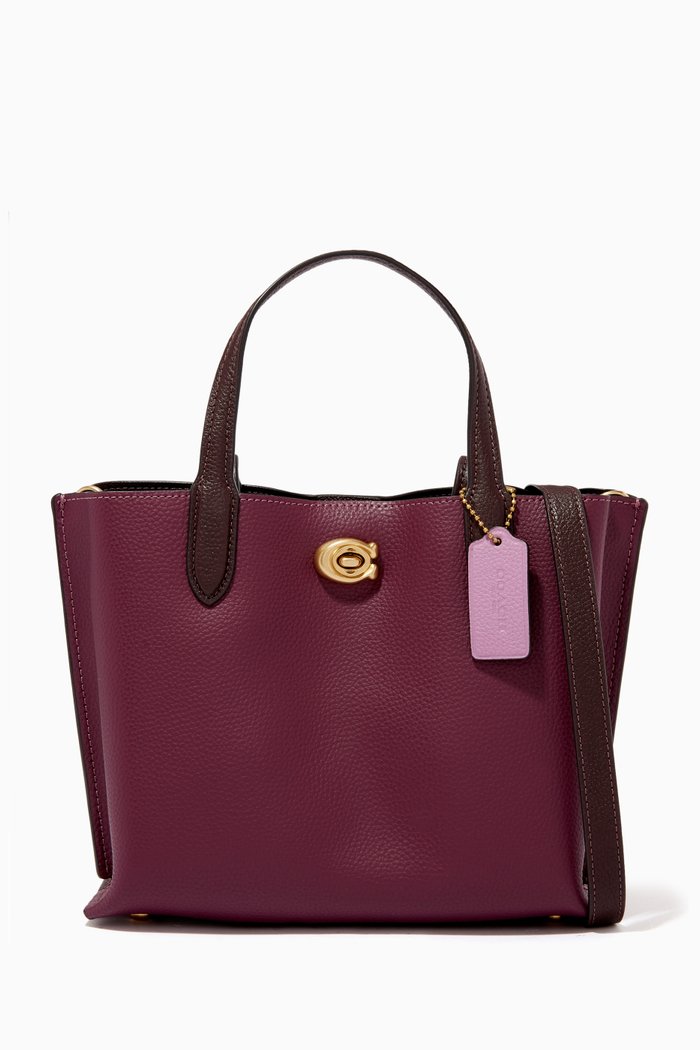 

Willow 24 Tote Bag in Colour-block Leather, Burgundy